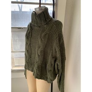 Super Soft Sexy Chunky Knit Cable Olive Sweater Drop Shoulder